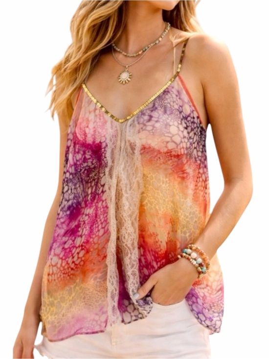 Free People Tops - Free People Sheer Sequin Trim Boho Festival Cami Lace Inset Tank